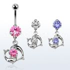 bnrz15 casted steel cz belly banana w dolphins swimming cz