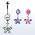 bnrz319 casted steel cz belly banana w flower w cz petals