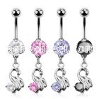 bnrz375 casted steel cz belly banana w little swan w round cz