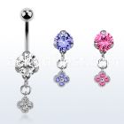 bnrz411 casted steel cz belly banana w small flower w czs