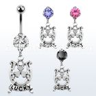 bnrz572 casted steel cz belly banana w horseshoe w lucky banner