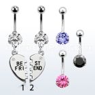 bnrz686 casted steel cz belly banana w best friends dangling