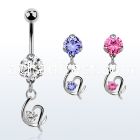 bnrz731 casted steel cz belly banana w fancy heart w single cz 