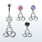 bnrz736 casted steel cz belly banana w plain celtic trinity knot