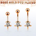 bnttstz rose gold steel belly banana w star shaped prong set cz