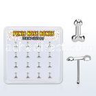 box w 16 pcs. silver nose bones, 22g w penis shape top