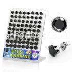 brescz2 316l steel earring stud with black prong cz stone