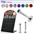 brlbf 316l steel internal threading labret w flat crystal top