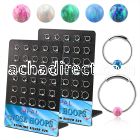 brnhm41 board w 30 silver endless nose hoops w ball w 3mm opal