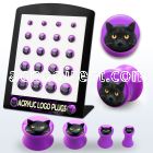 brpg165 board of purple acrylic double flared plug with black cat