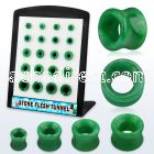 brpg191 display w of double flared green jade stone flesh tunnel