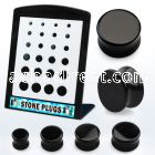 brpg195 display w 24 pcs. of black onyx double flared stone plug