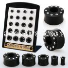 brpg206 display w areng wood double flared flesh tunnel crystal