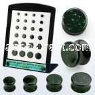 brpg209 display w green glitter sand stone double flared plugs