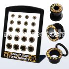 brpg97 board of black acrylic screwfit flesh tunnel w leopard
