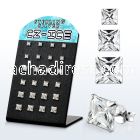 brssq3 silver ear stud with clear prong set square cz stone