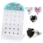 brszh3a silver ear studs heart assorted color cz 12
