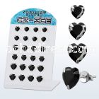brszhb silver ear stud w black prong set cz heart stone