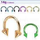 cbtcnm anodized 316l steel circular barbell, 14g w 2 4mm cones