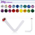 clear acrylic nose stud with a 1.5mm round crystal top