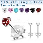 czhtm silver ear studs with heart prong set cz stone