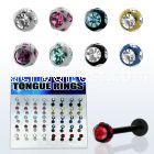 dacb18 board of 316l tongue barbell w multi jewel steel ball