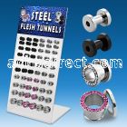 dapg67 board of polished pvd steel flesh tunnel w crystal rim