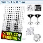deqzg4 316l steel ear stud w 3 8mm square prong cz stone