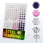 derzg3 316l steel ear stud with assorted colored cz prong