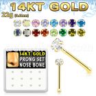 dgnb6 14kt gold nose bone with 2mm prong clear round cz stone