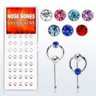 dnbrm1 box of silver nose bones w color crystal on slave hoop