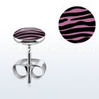 er233 pair of steel earring studs w black pink zebra logo