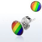 er235 pair of stainless steel ear studs with gay pride rainbow