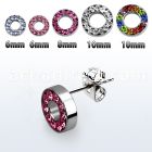 erfrdc steel fake flesh tunnel ear studs w multi crystal rim