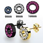 erftrdc steel fake flesh tunnel ear studs w multi crystal rim