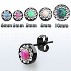 erftrdco black steel fake plug ear stud w crystal synthetic opal
