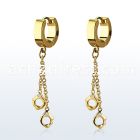 erg652 gold steel huggies earrings w dangling handcuffs