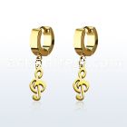 erg709 gold steel huggies earrings w dangling musical note