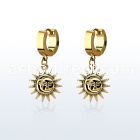 erg726 gold steel huggies earrings w a sun dangling