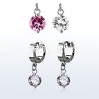 erhz383 steel huggies earrings w dangling twin prong set 10mm cz