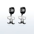 erk507 black steel huggies earrings w dangling black mustache