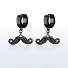 erk518 black steel huggies earrings w dangling up mustache