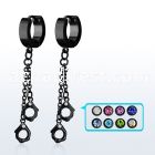 erk652 black steel huggies earrings w dangling handcuffs