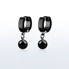 erkbt8 black steel huggies earrings w dangling 8mm ball