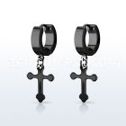 erkcro black steel huggies earrings w dangling cross
