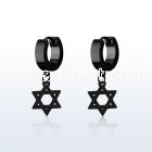 erkdsr black steel huggies earrings w dangling david star