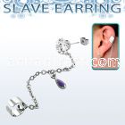 erzdld10 steel slave ear stud w prong cz w dangling tear drop