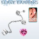 erzdld17 steel slave ear stud w prong cz w dangling heart cz