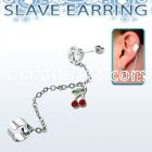 erzdld2 steel slave ear stud w prong cz w dangling cherry