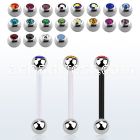 fbbcs bioflex tongue barbell, 14g w 5mm steel jewel top ball